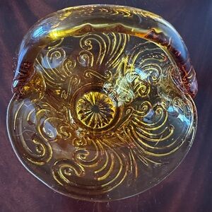 Indiana Glass Amber Basket Scroll Floral Mid Century